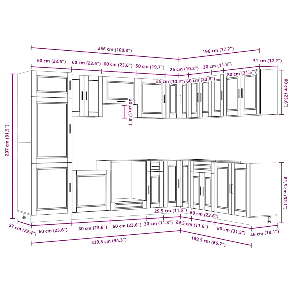14 Piece Kitchen Cabinet Set Porto Grey Sonoma Engineered Wood