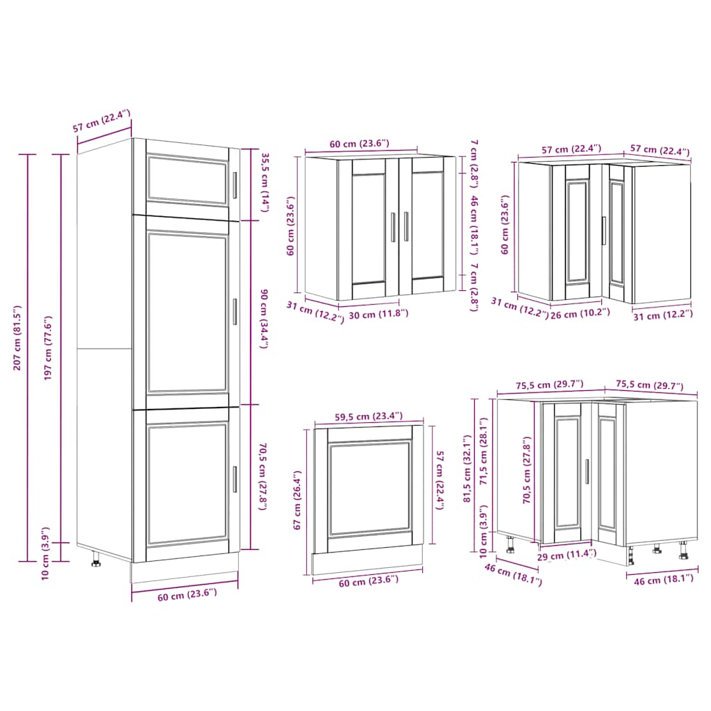 vidaXL 14 Piece Kitchen Cabinet Set Porto Old Wood Engineered Wood