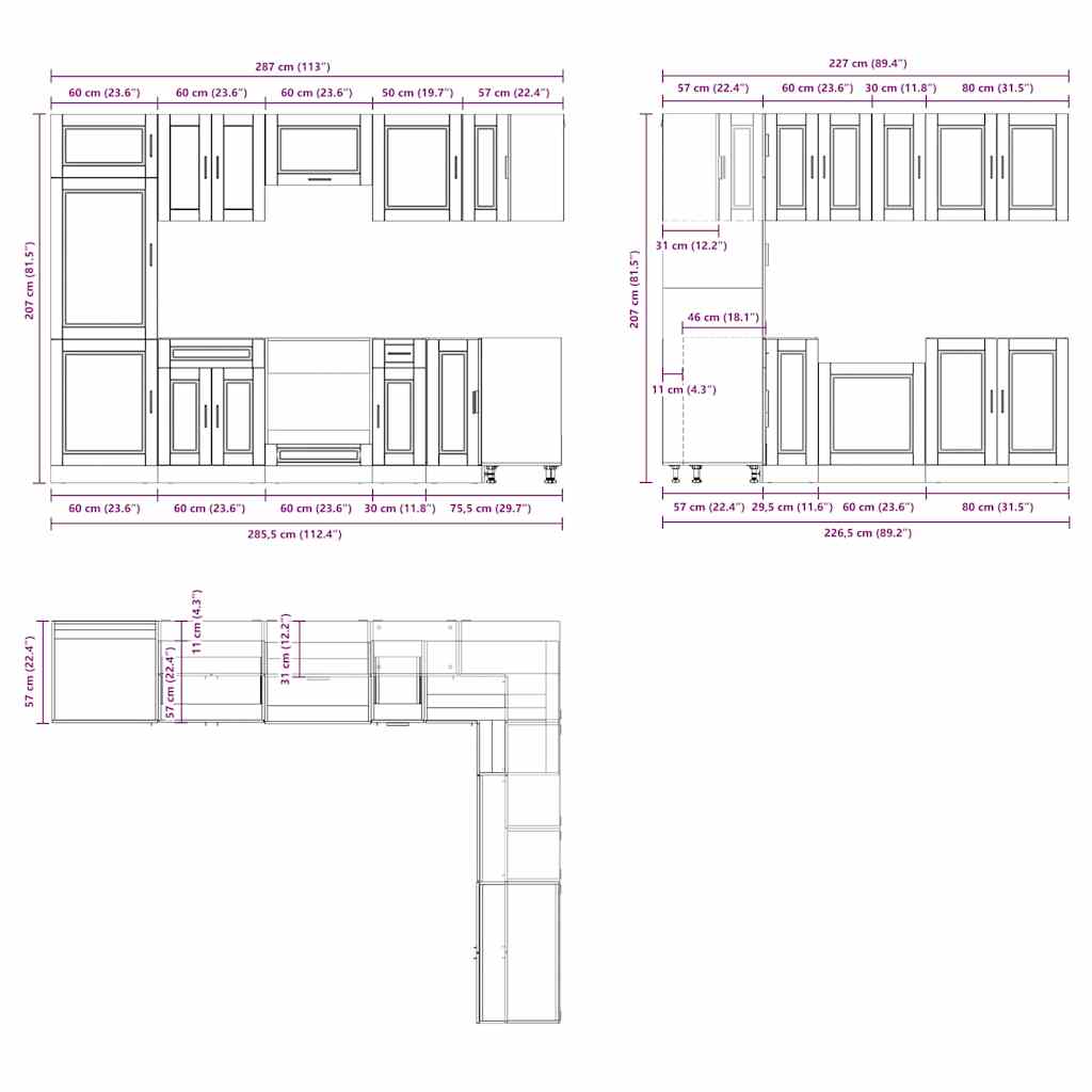 vidaXL 14 Piece Kitchen Cabinet Set Porto Artisan Oak Engineered Wood