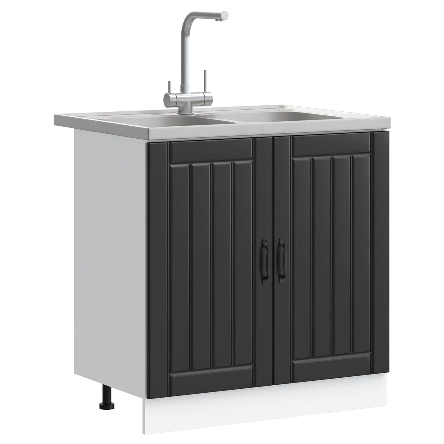 Sink Base Cabinet with Door Lucca 2 pcs Black Engineered Wood