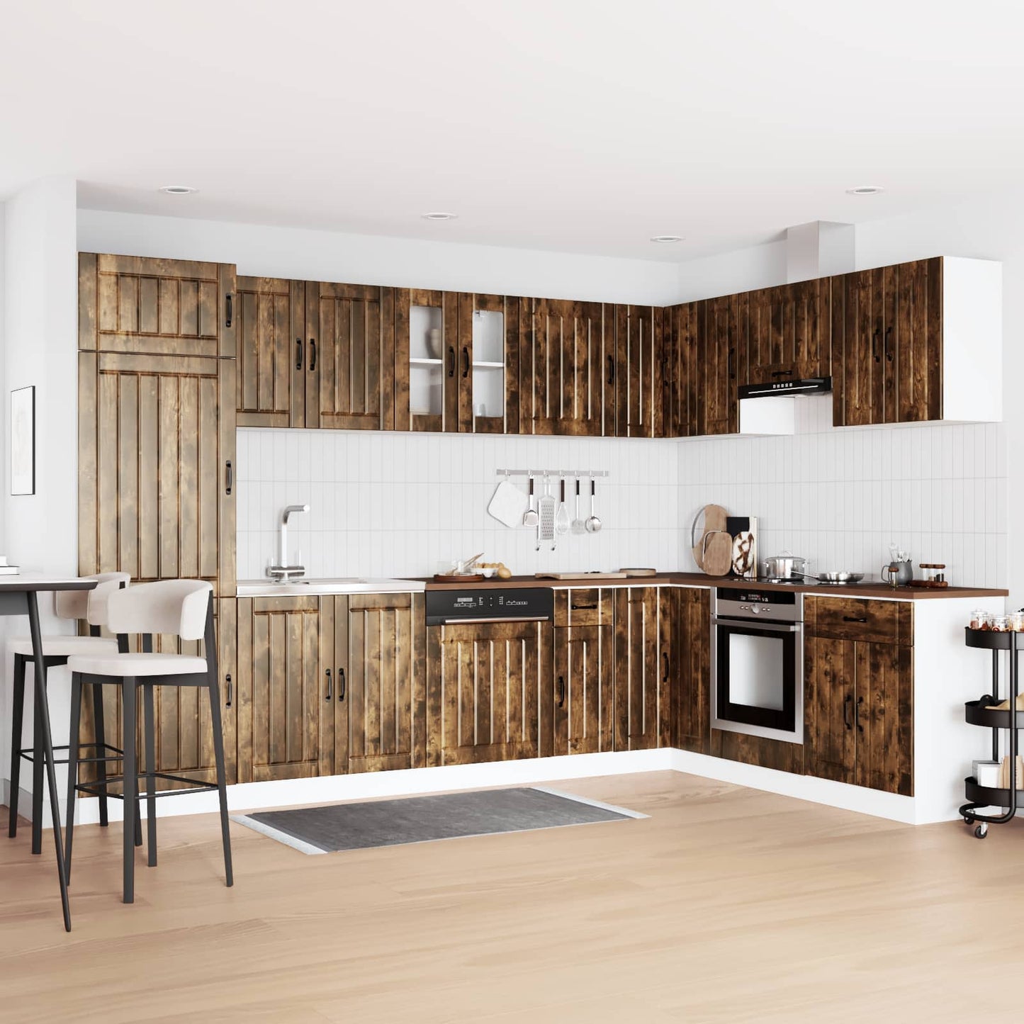 Sink Base Cabinet Lucca 2 pcs Smoked Oak Engineered Wood