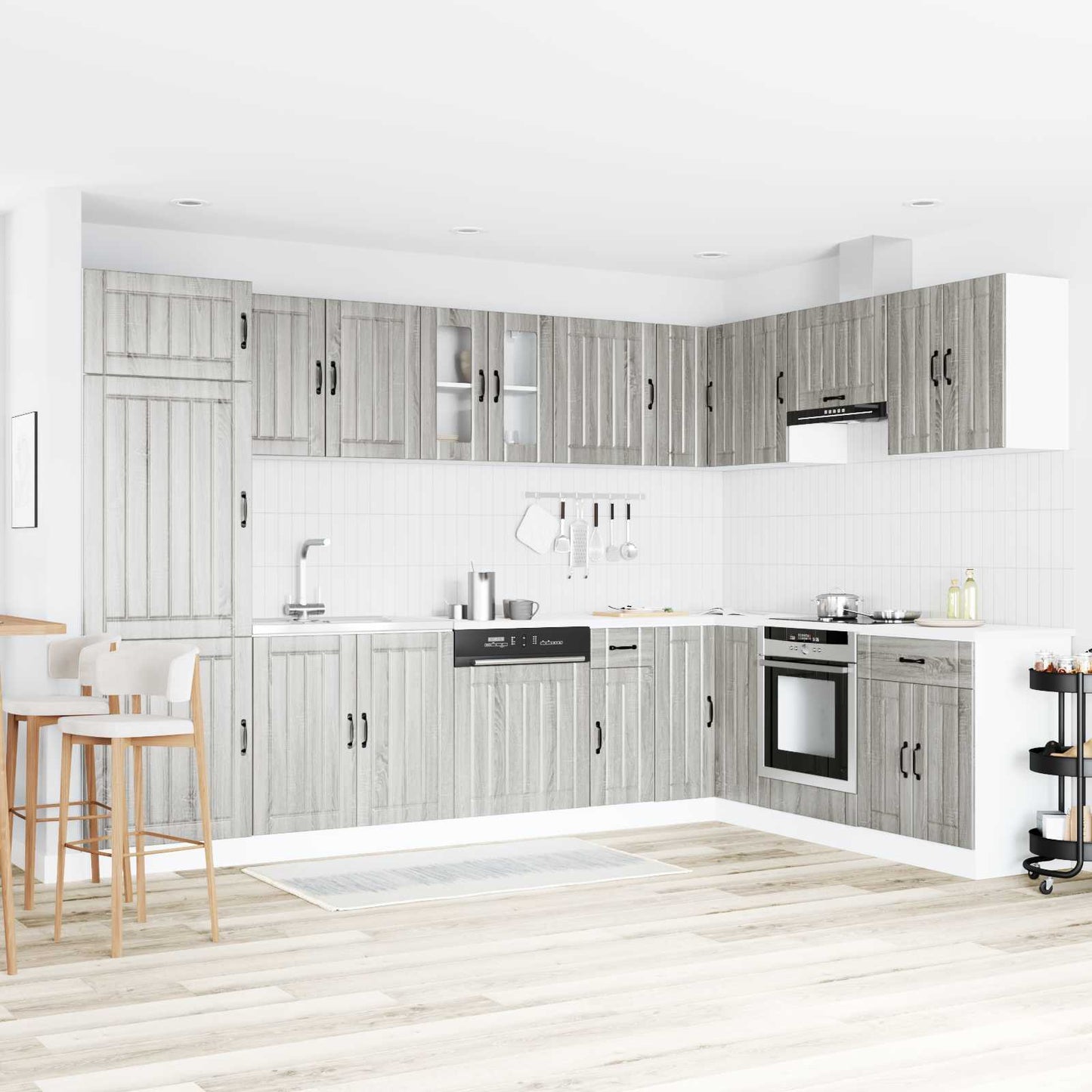 Sink Base Cabinet Lucca 2 pcs Grey Sonoma Engineered Wood