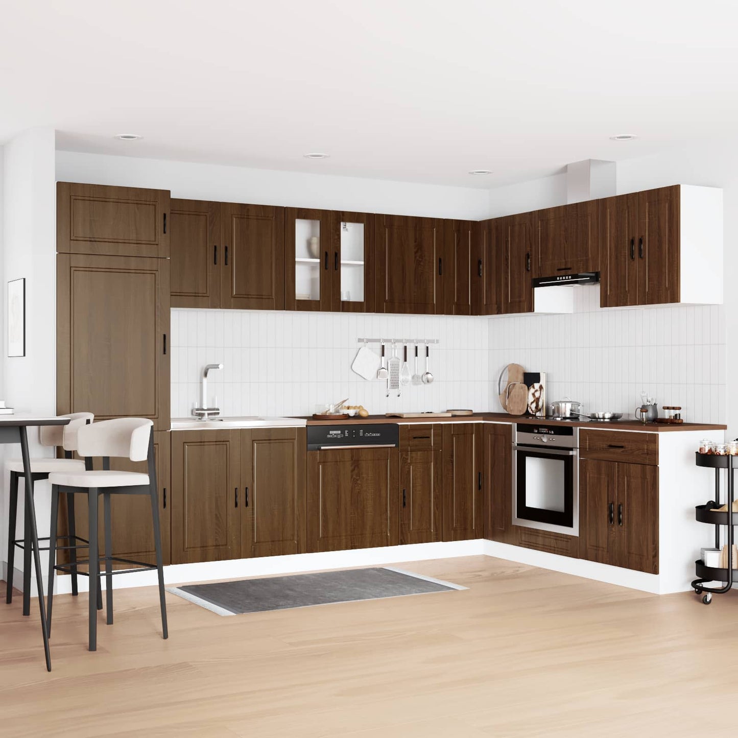 Sink Base Cabinet with Door Porto 2 pcs Brown Engineered wood
