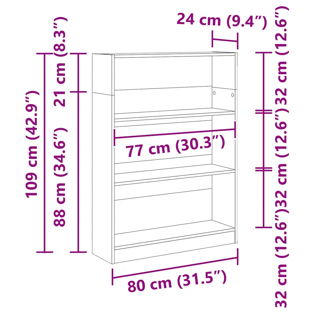 Bookcase Grey Sonoma 80x24x109 cm Engineered Wood