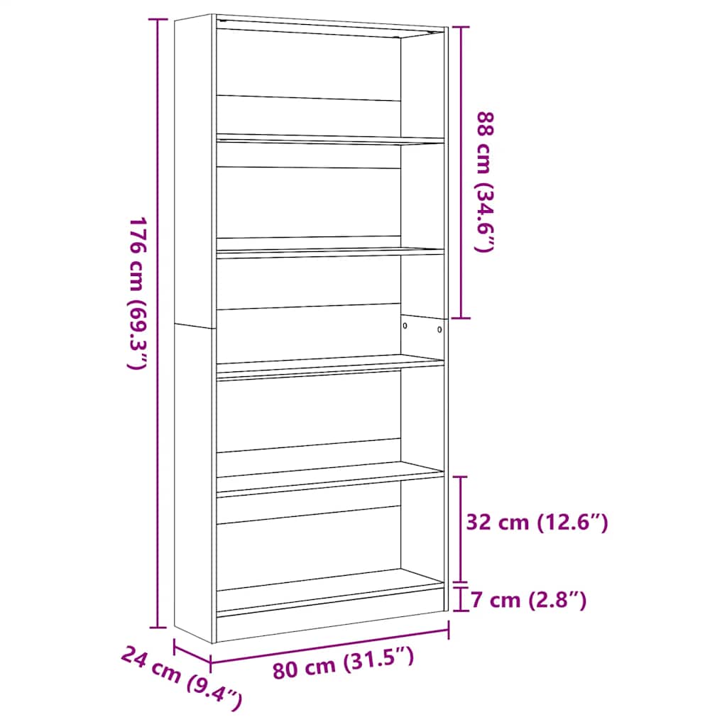 Bookcase Concrete Grey 80x24x176 cm Engineered Wood