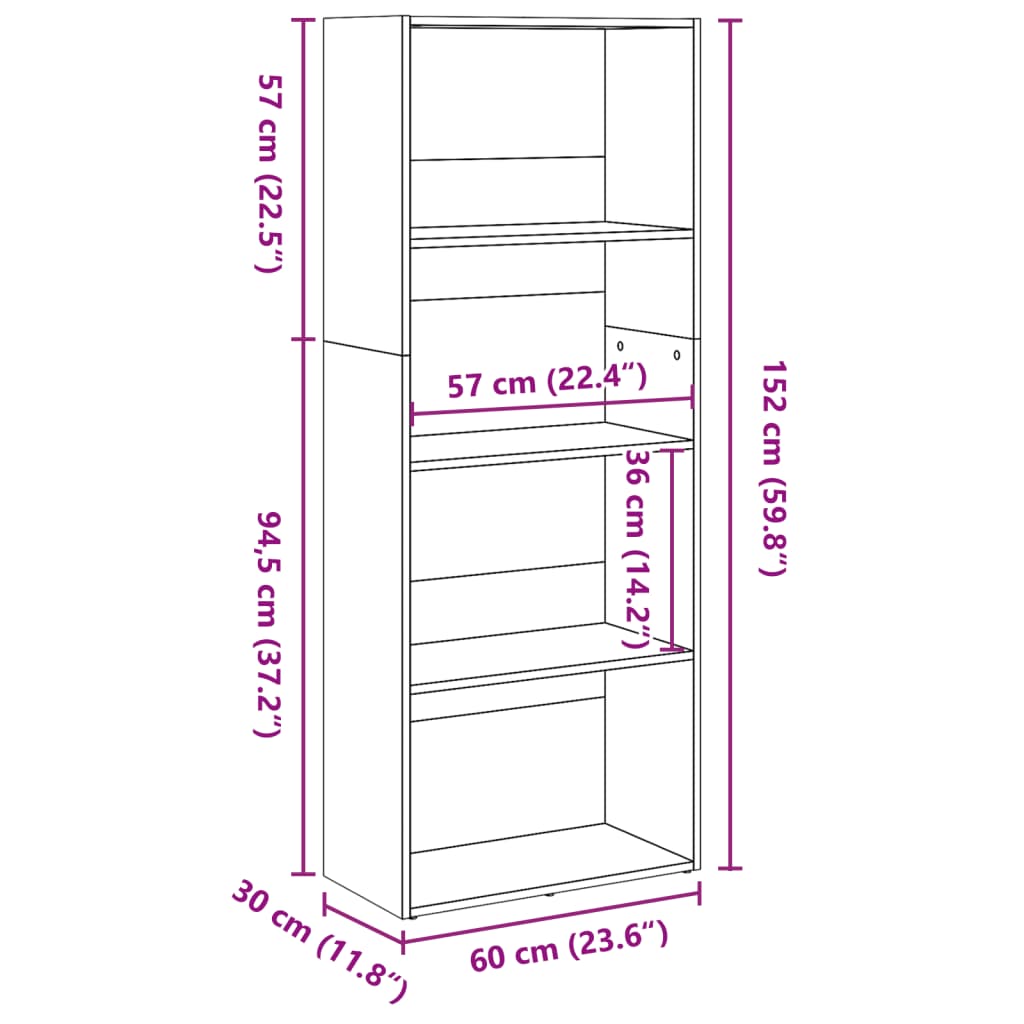 vidaXL Bookcase Artisian Oak 60x30x152 cm Engineered Wood