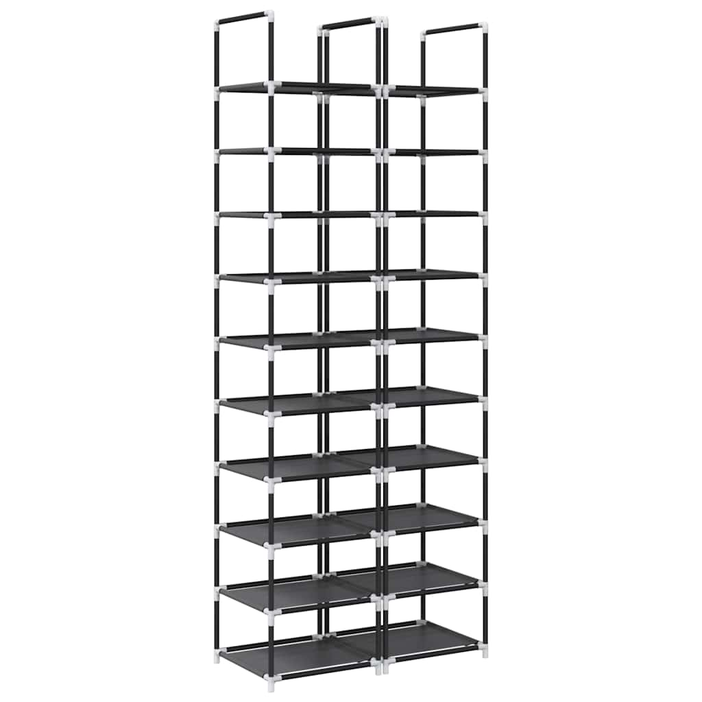 vidaXL Shoe Racks 2 pcs 10-Tier Black 33x33x174 cm Non-woven Fabric