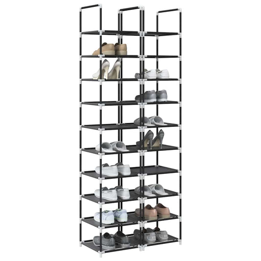 vidaXL Shoe Racks 2 pcs 10-Tier Black 33x33x174 cm Non-woven Fabric