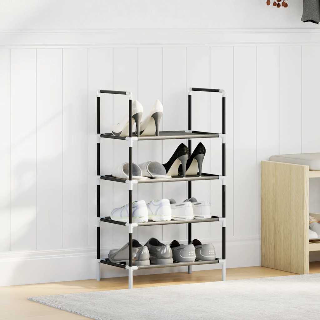 vidaXL Shoe Rack 4-Tier Black 44x28x77 cm Non-woven Fabric