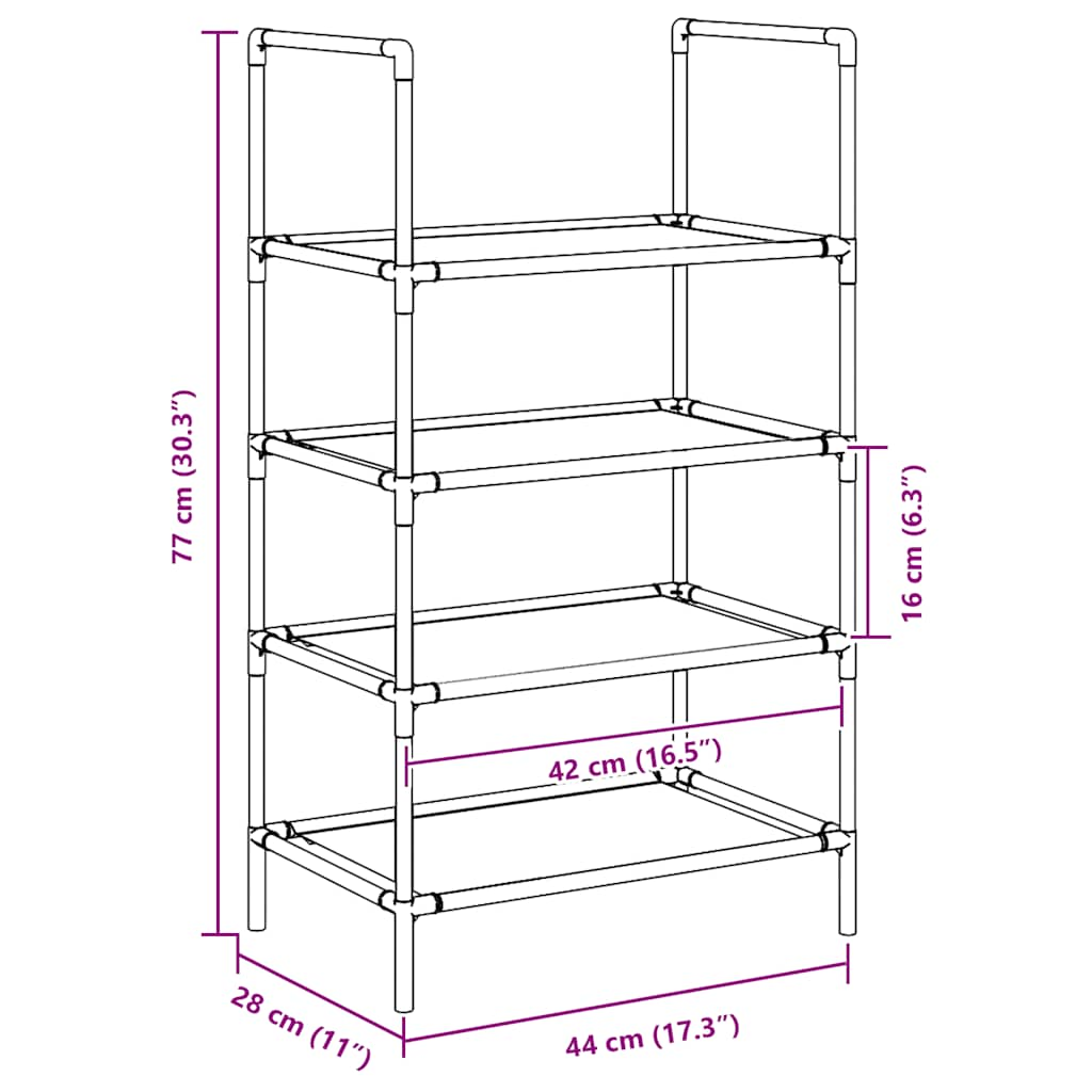 vidaXL Shoe Rack 4-Tier Black 44x28x77 cm Non-woven Fabric