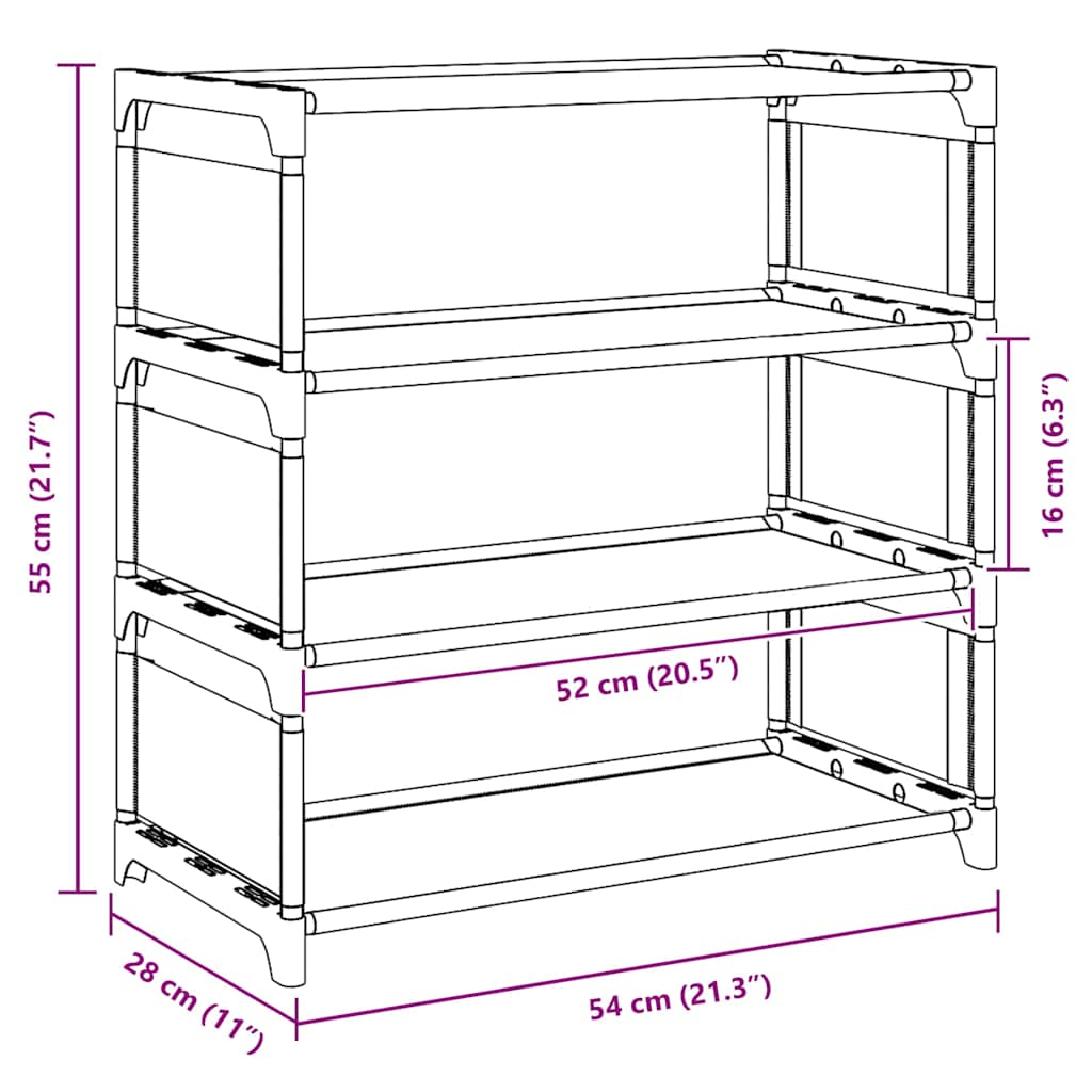 vidaXL Shoe Rack 4-Tier Grey 54x28x55 cm Non-woven Fabric