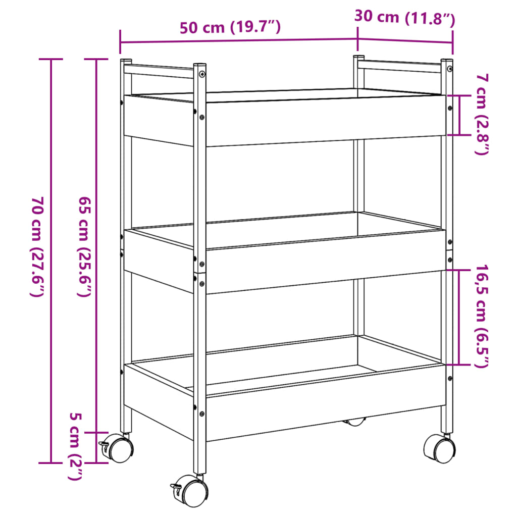 vidaXL Kitchen Trolley Sonoma Oak 50x30x70 cm Engineered Wood