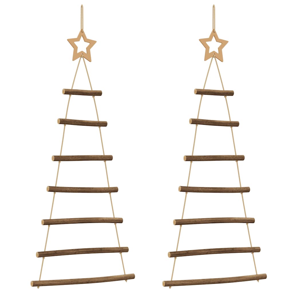 vidaXL Hanging Christmas Trees with Top Stars 2 pcs 42x90 cm Natural Branch