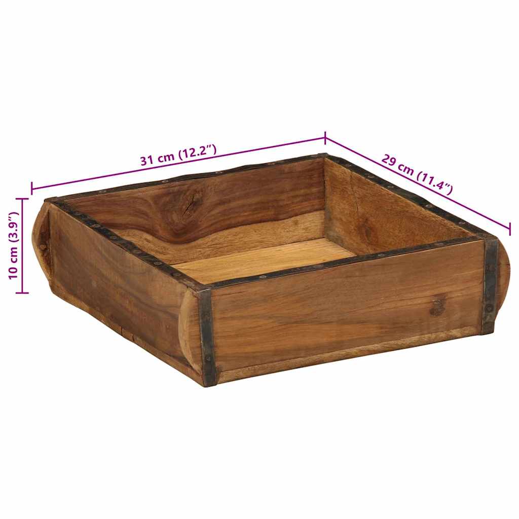 Tray with Storage Brown 29 x 31 x 10 cm Solid Reclaim Wood