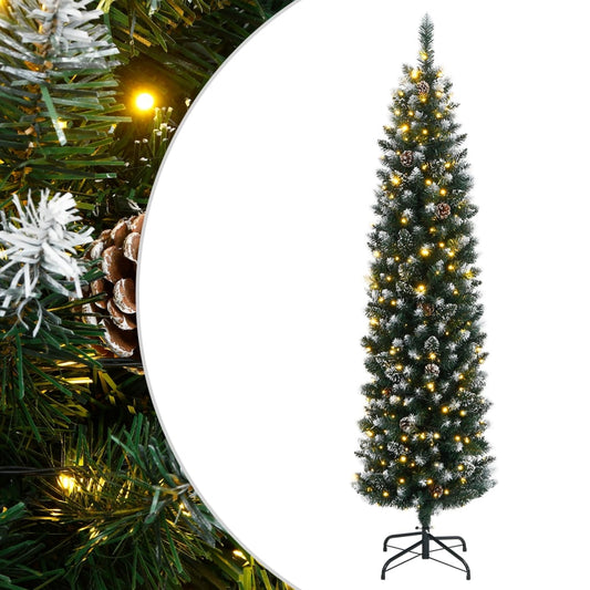 vidaXL Artificial Slim Christmas Tree 300 LEDs 180 cm