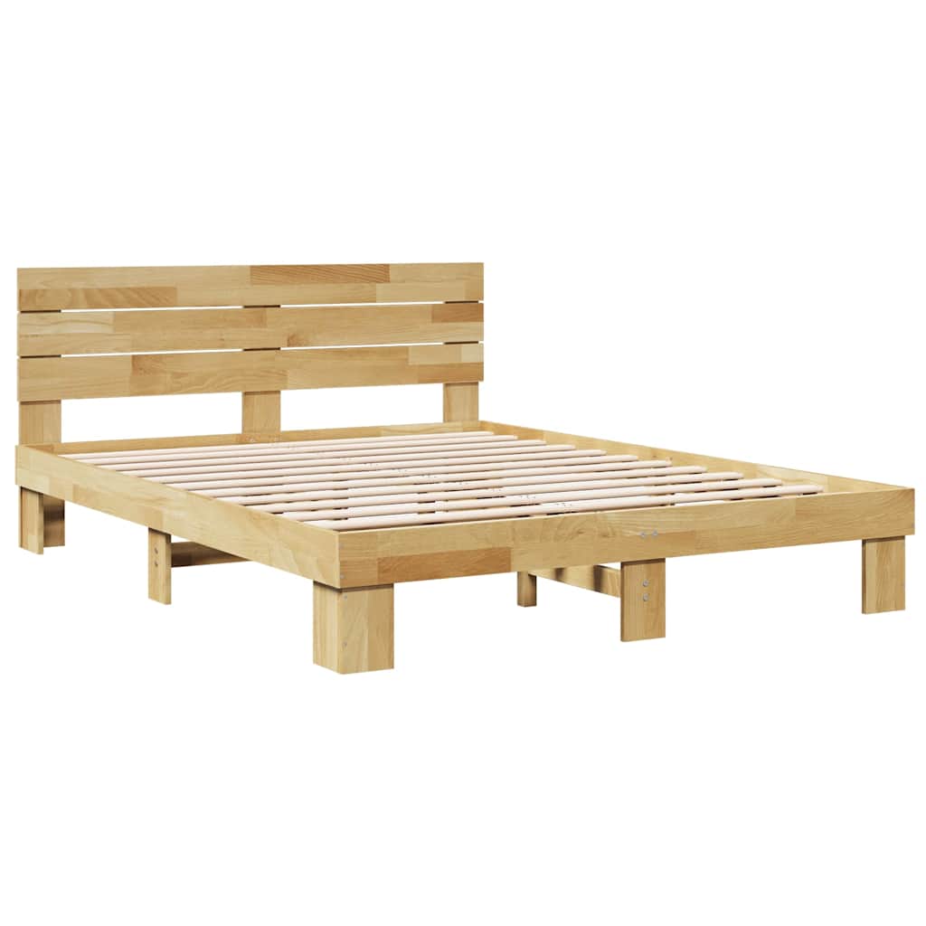 Bed Frame with Headboard without Mattress 135x190 cm Solid Wood Oak