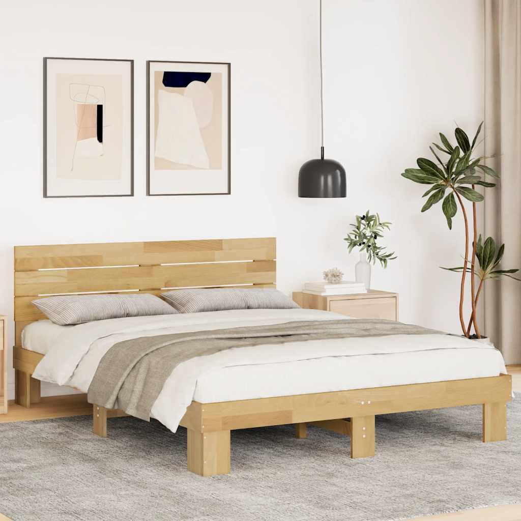 Bed Frame with Headboard without Mattress 135x190 cm Solid Wood Oak