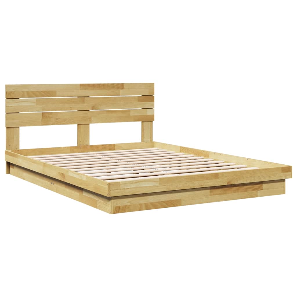 Bed Frame with Headboard without Mattress 150x200 cm King Size Solid Wood Oak