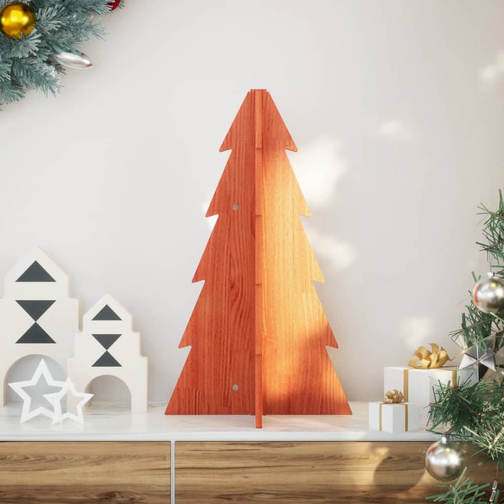 vidaXL Wooden Christmas Tree for Decoration Wax Brown 69.5 cm Solid Wood Pine