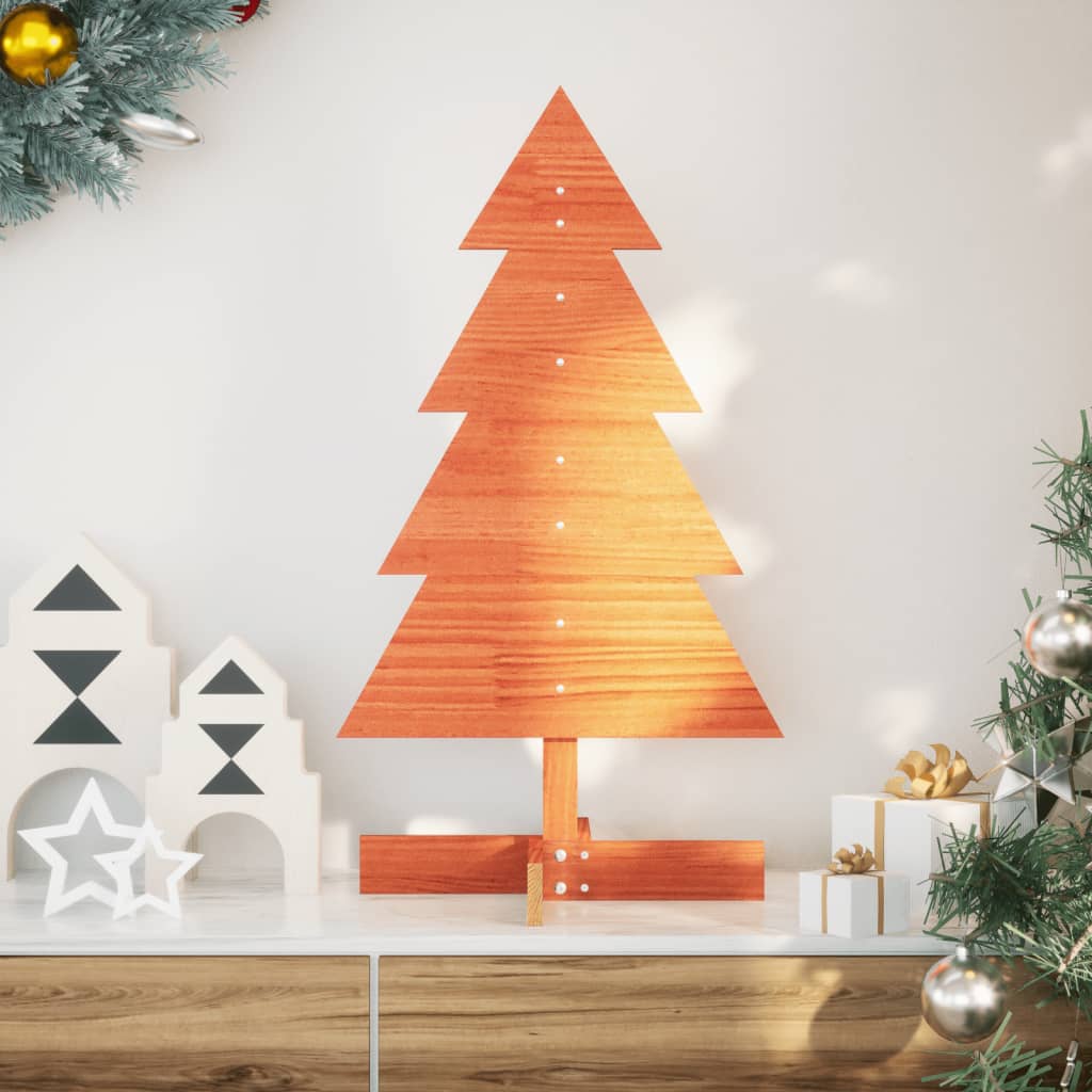 vidaXL Wooden Christmas Tree for Decoration Wax Brown 80 cm Solid Wood Pine