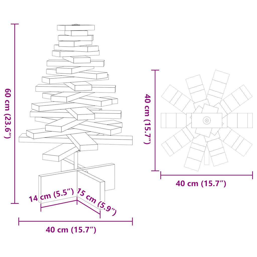 vidaXL Wooden Christmas Tree for Decoration White 60 cm Solid Wood Pine