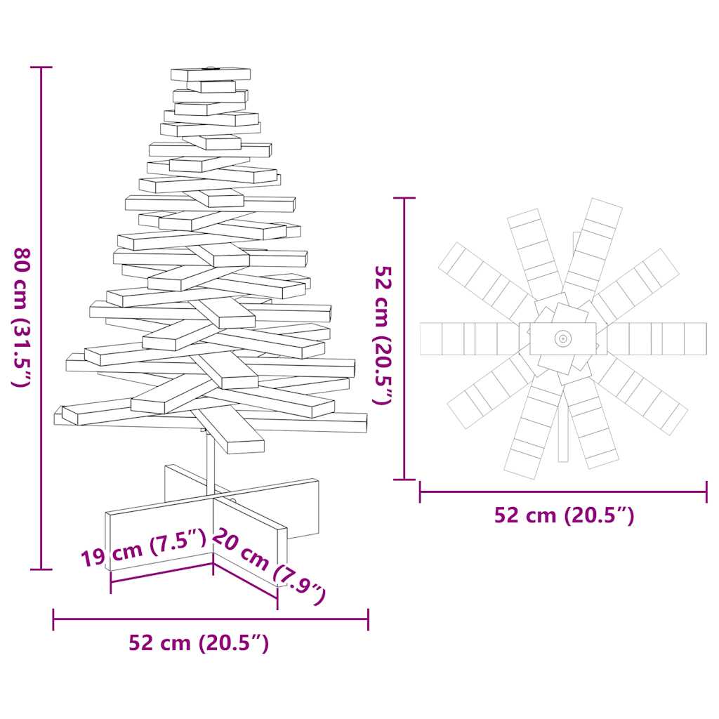 vidaXL Wooden Christmas Tree for Decoration Wax Brown 80 cm Solid Wood Pine