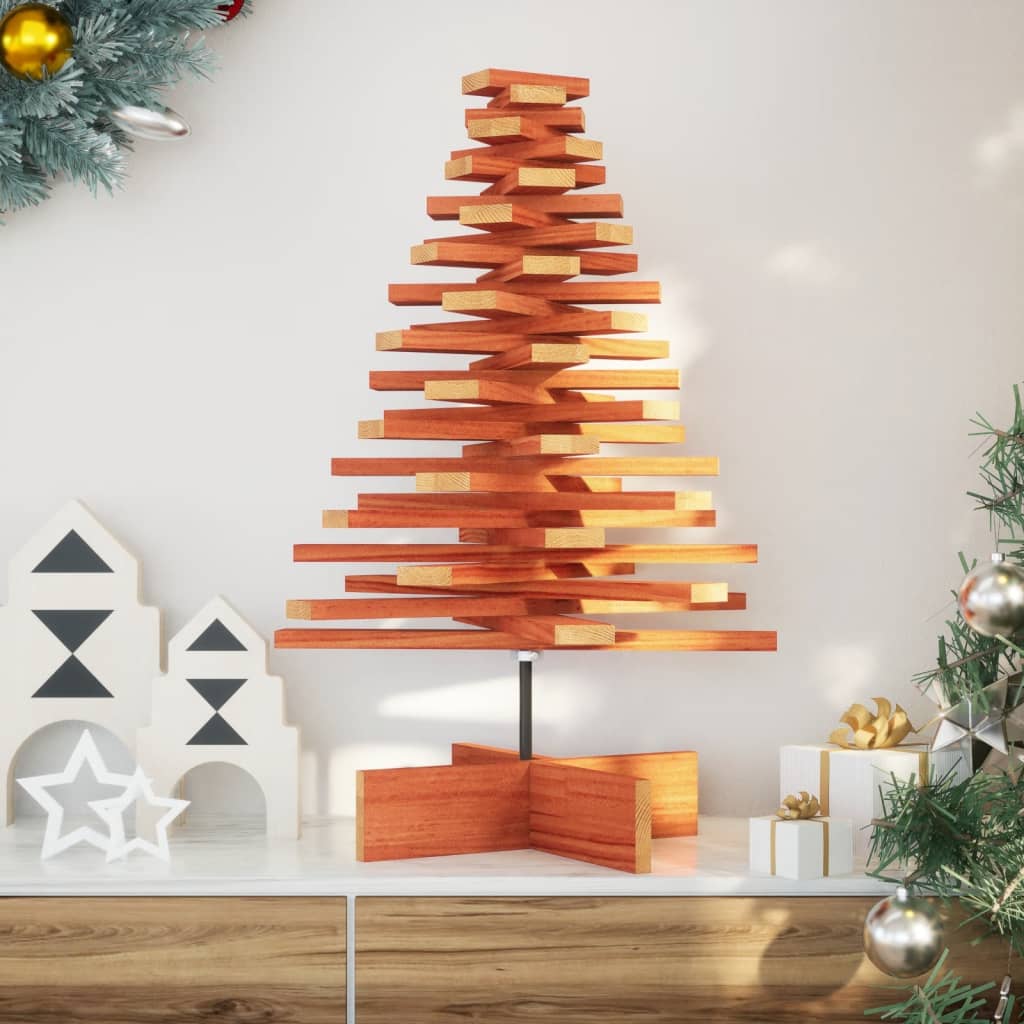 vidaXL Wooden Christmas Tree for Decoration Wax Brown 80 cm Solid Wood Pine