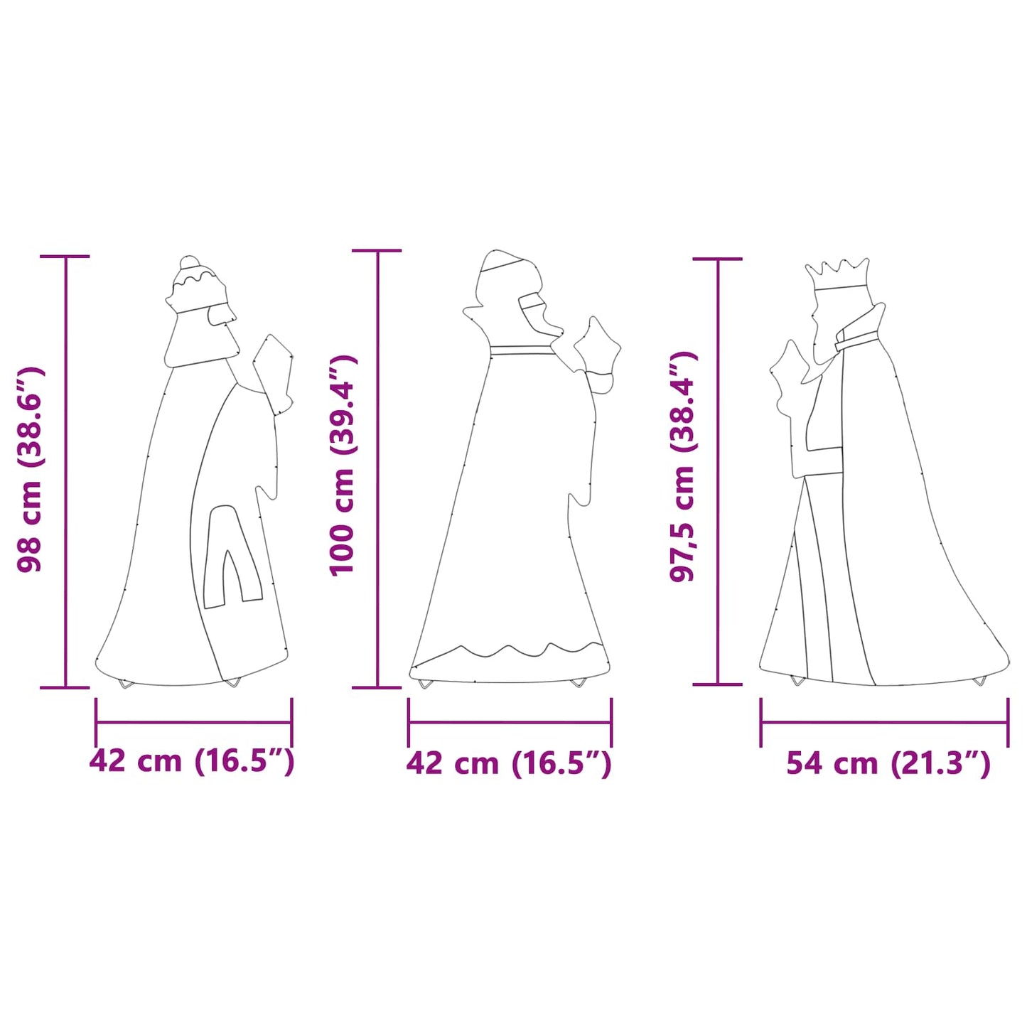 3 Wise Men Christmas Lighting 3 pcs Warm White 105 cm Fabric