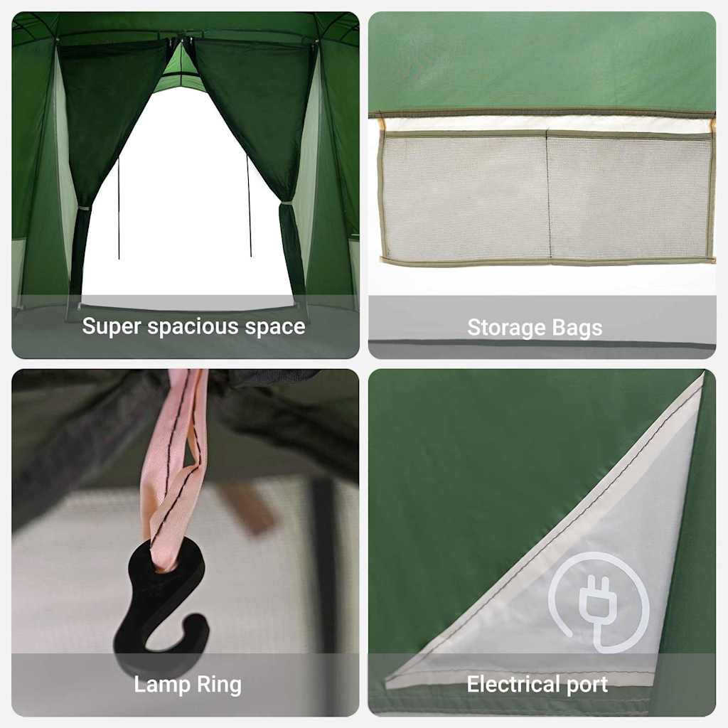 Family Tent with Roof Green and Grey 721 x 335 x 212 cm