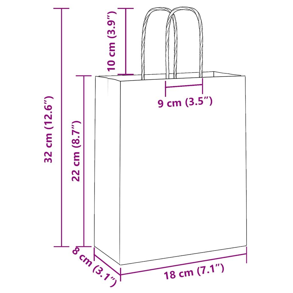 Paper Bags 50 pcs with Handles Pink 18x8x22 cm