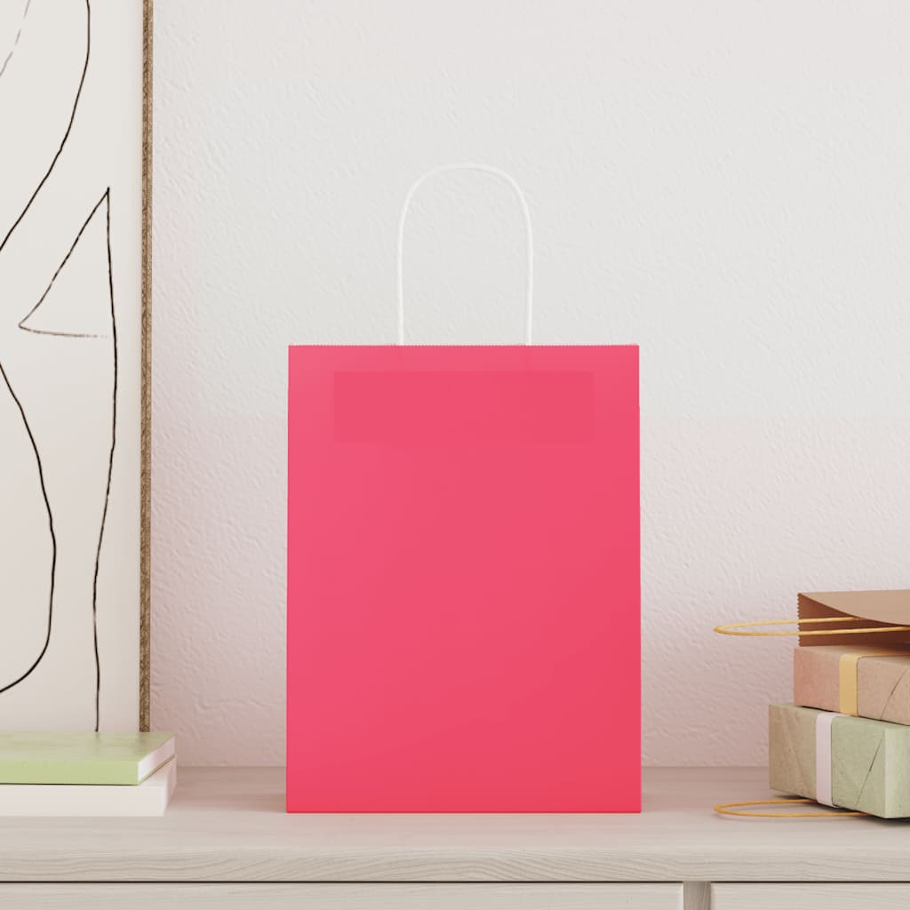 Paper Bags 250 pcs with Handles Pink 21x11x28 cm