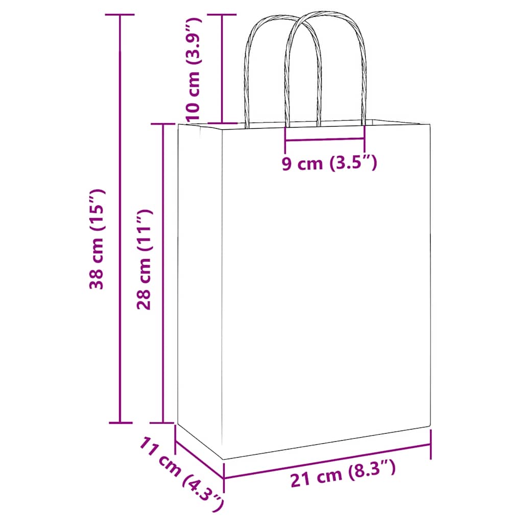 Paper Bags 250 pcs with Handles Pink 21x11x28 cm