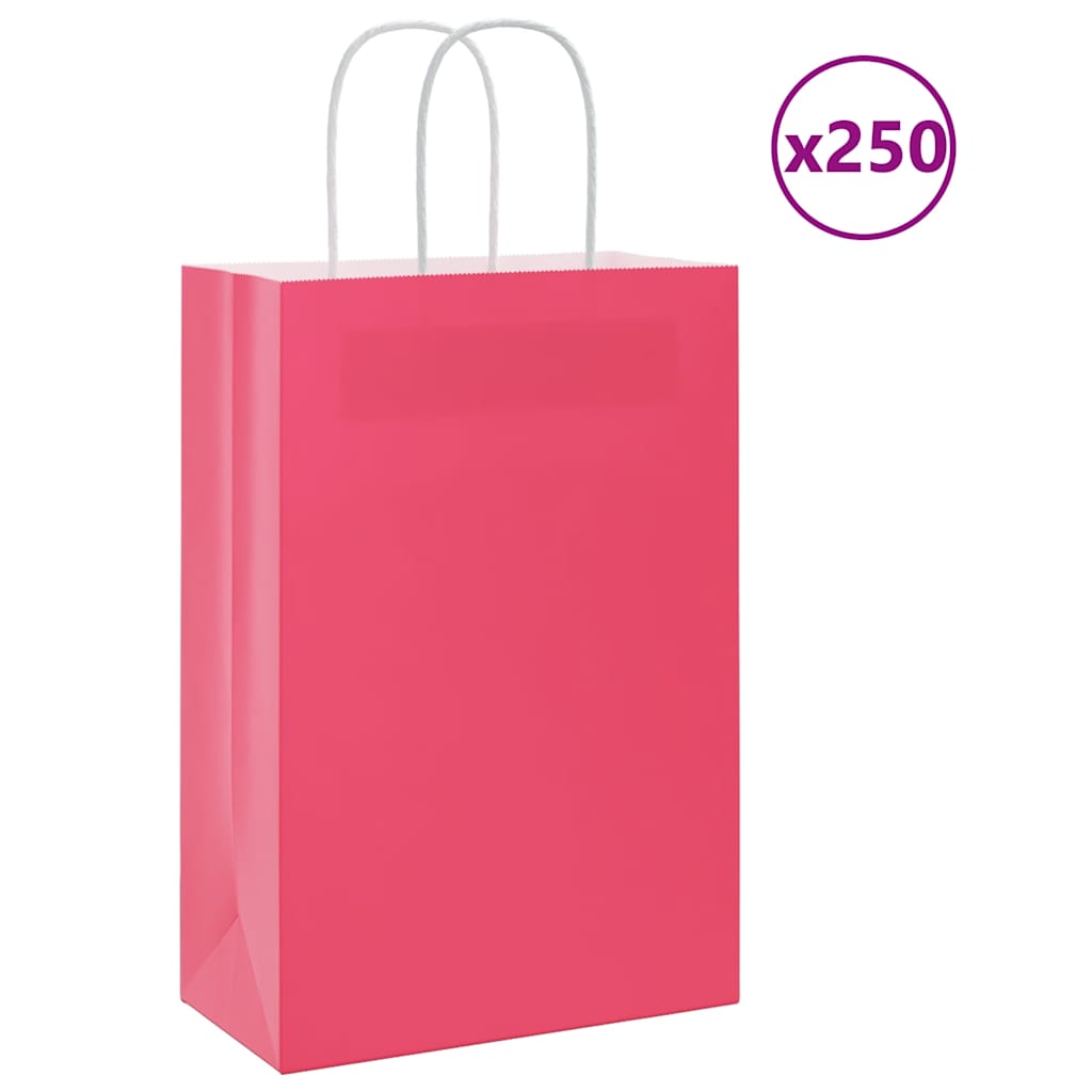 Paper Bags 250 pcs with Handles Pink 21x11x31 cm