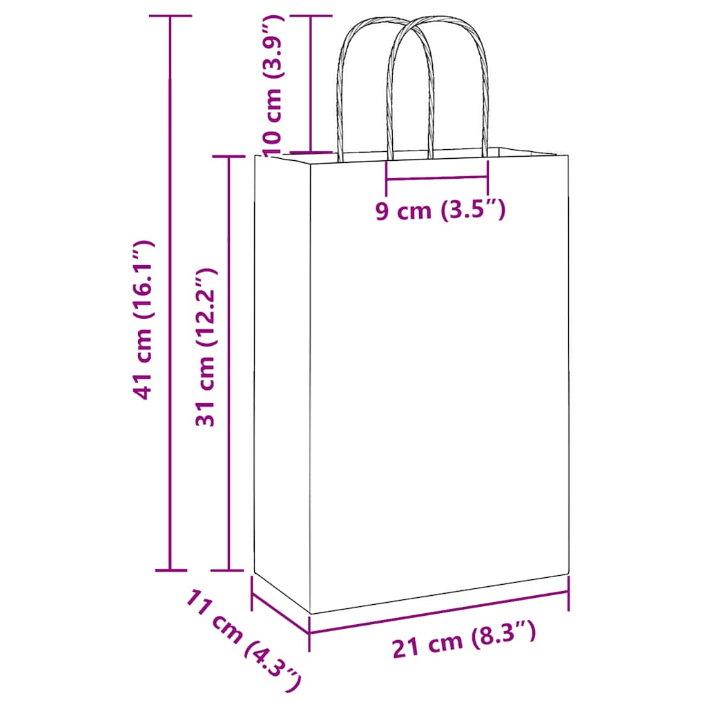 Paper Bags 250 pcs with Handles Green 21x11x31 cm