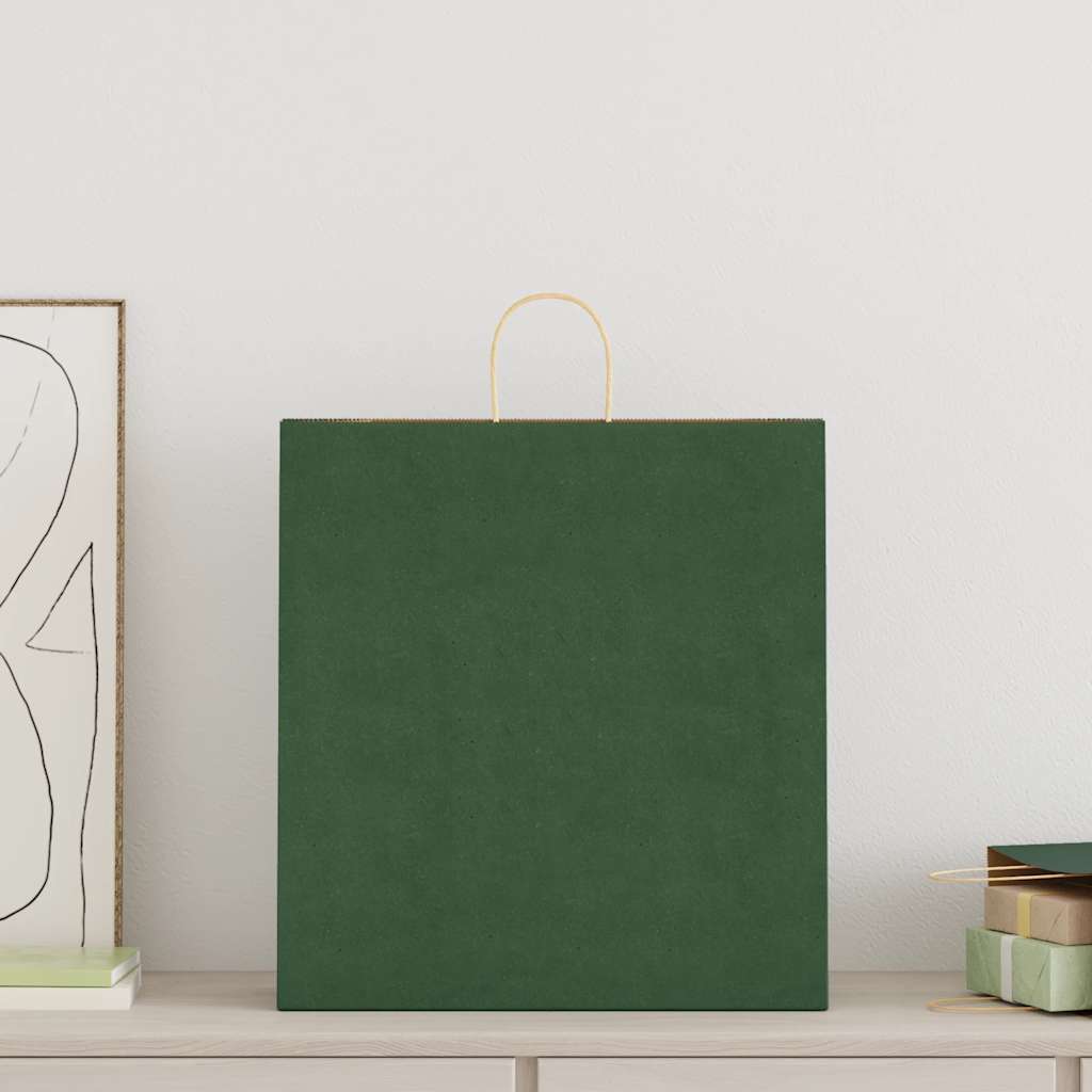 Paper Bags 250 pcs with Handles Green 45x17x48 cm