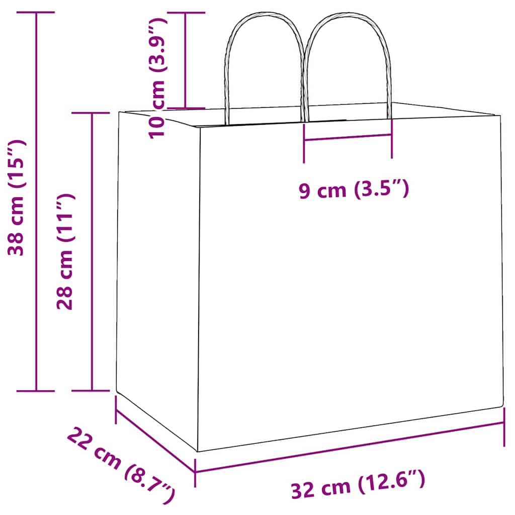 Paper Bags 50 pcs with Handles Yellow 32x22x28 cm