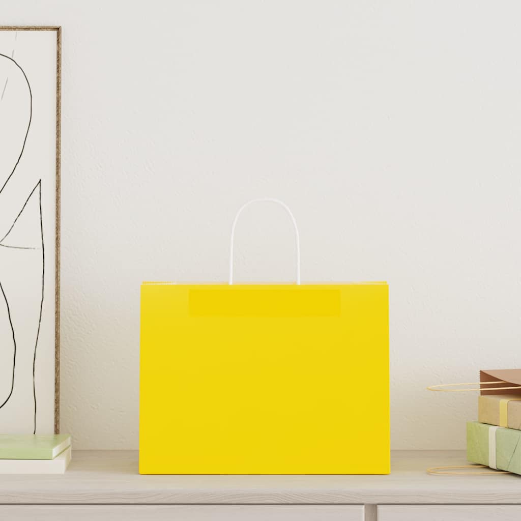 Paper Bags 250 pcs with Handles Yellow 32x17x25 cm
