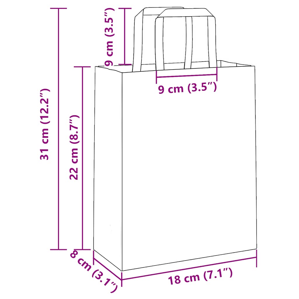 Paper Bags 250 pcs with Handles White 18x8x22 cm