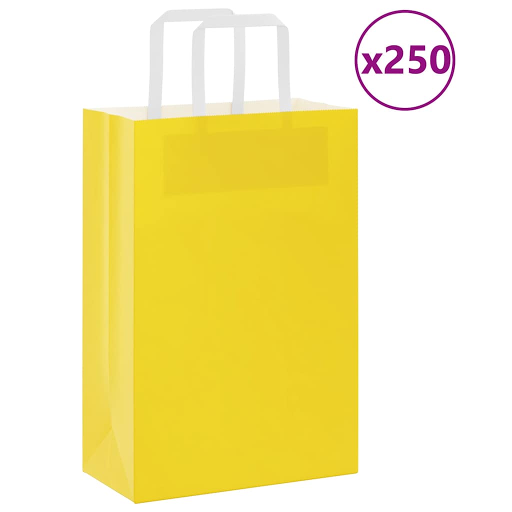 Paper Bags 250 pcs with Handles Yellow 21x11x31 cm