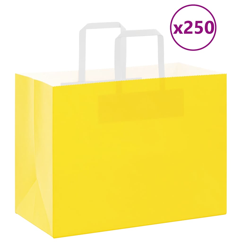 Paper Bags 250 pcs with Handles Yellow 32x17x25 cm