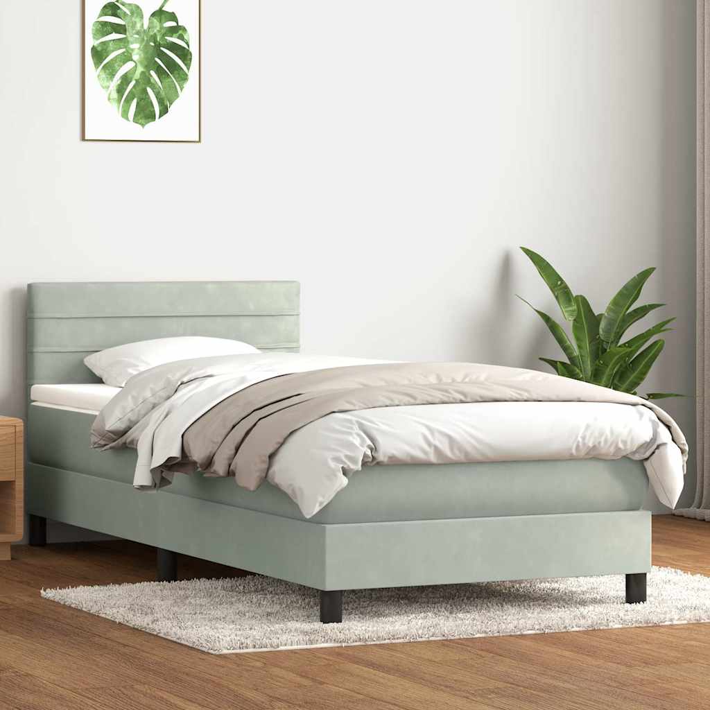 vidaXL Box Spring Bed with Mattress Light Grey 80x210 cm Velvet