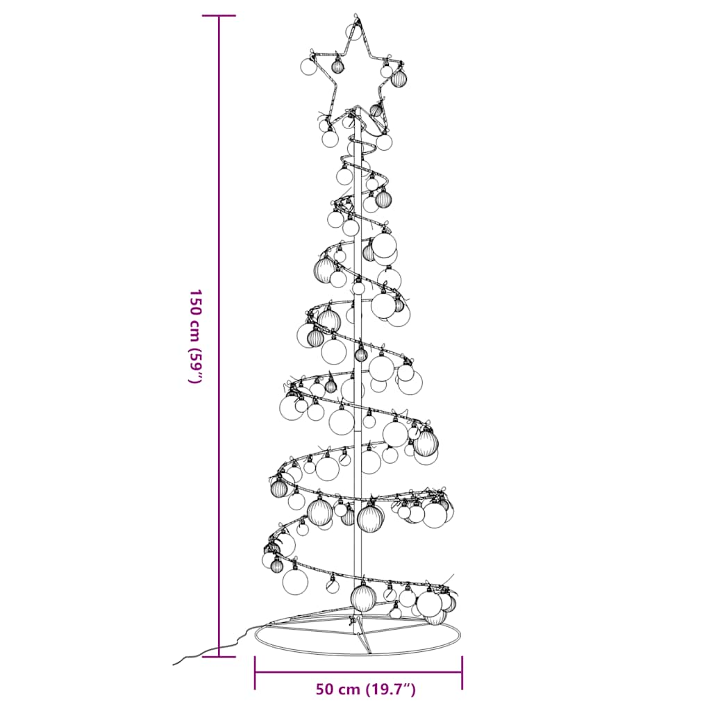 vidaXL Christmas Tree Light Cone with Baubles 100 LEDs Warm White 150 cm