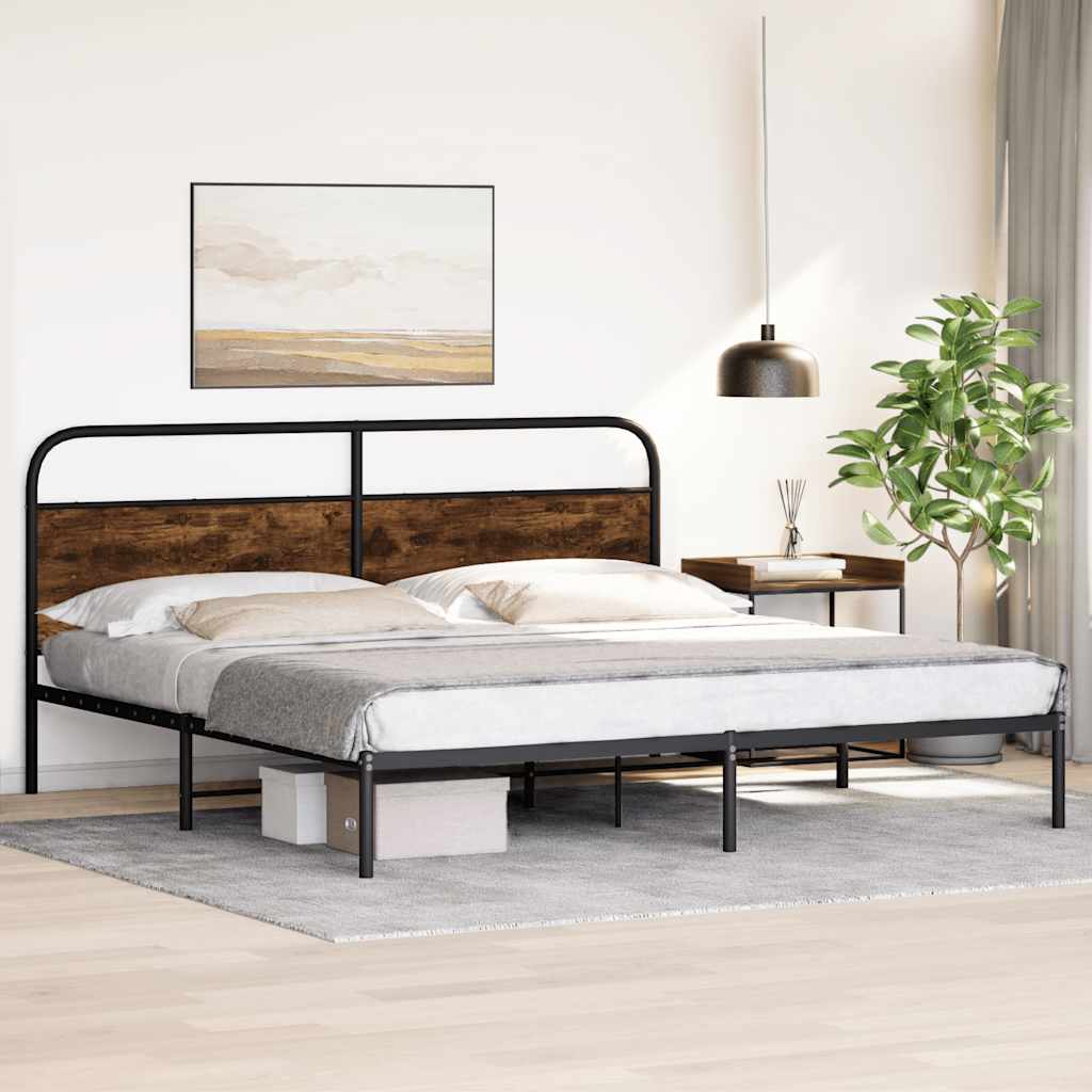 Metal Bed Frame without Mattress Smoked Oak 180x200 cm Super King