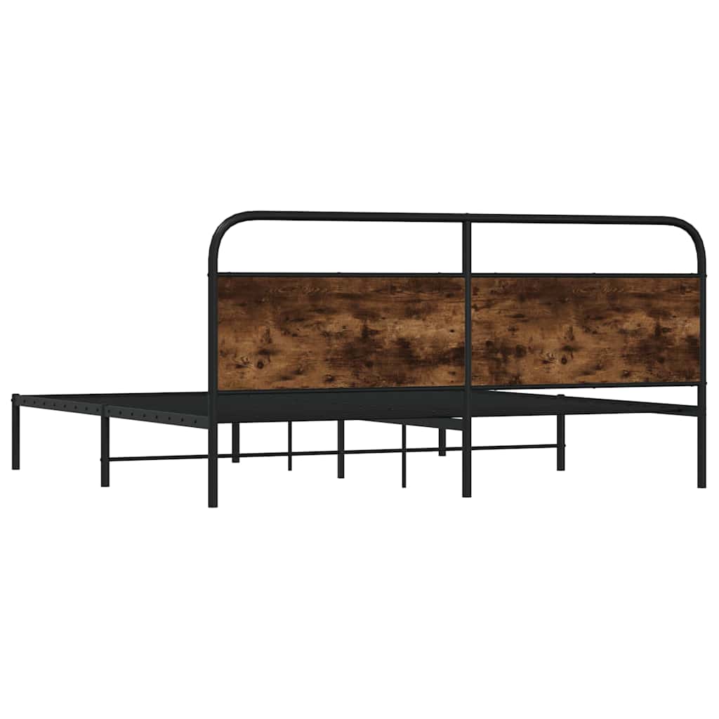 Metal Bed Frame without Mattress Smoked Oak 180x200 cm Super King