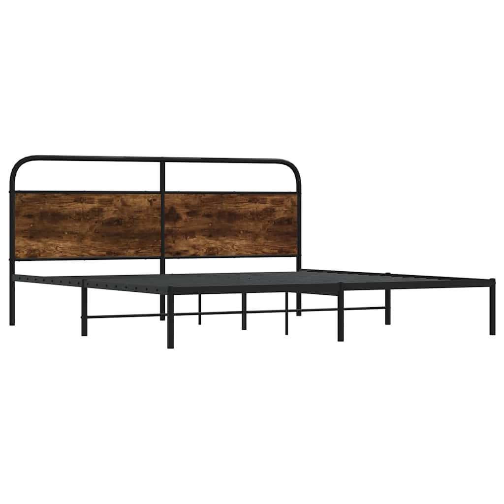 Metal Bed Frame without Mattress Smoked Oak 183x213 cm