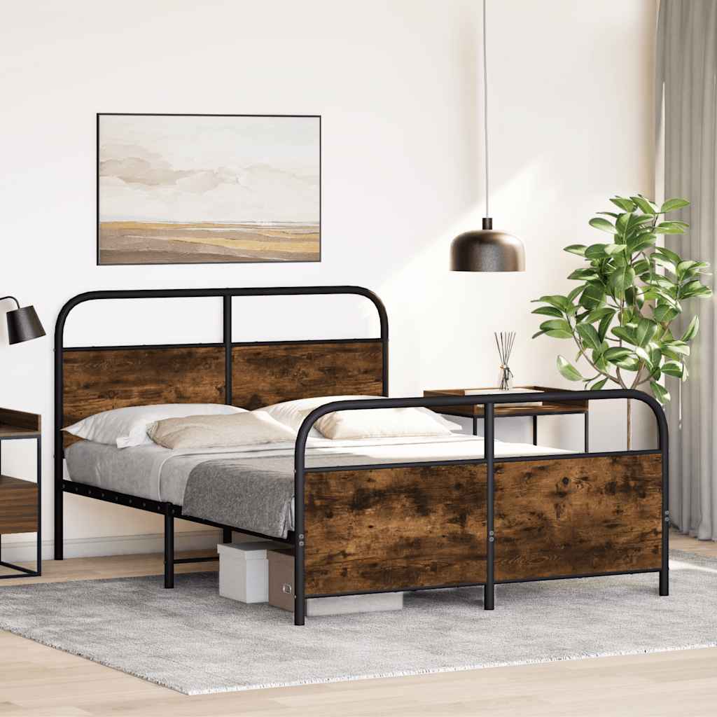 Metal Bed Frame without Mattress Smoked Oak 137x190 cm