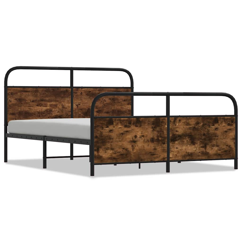 Metal Bed Frame without Mattress Smoked Oak 150x200 cm King Size