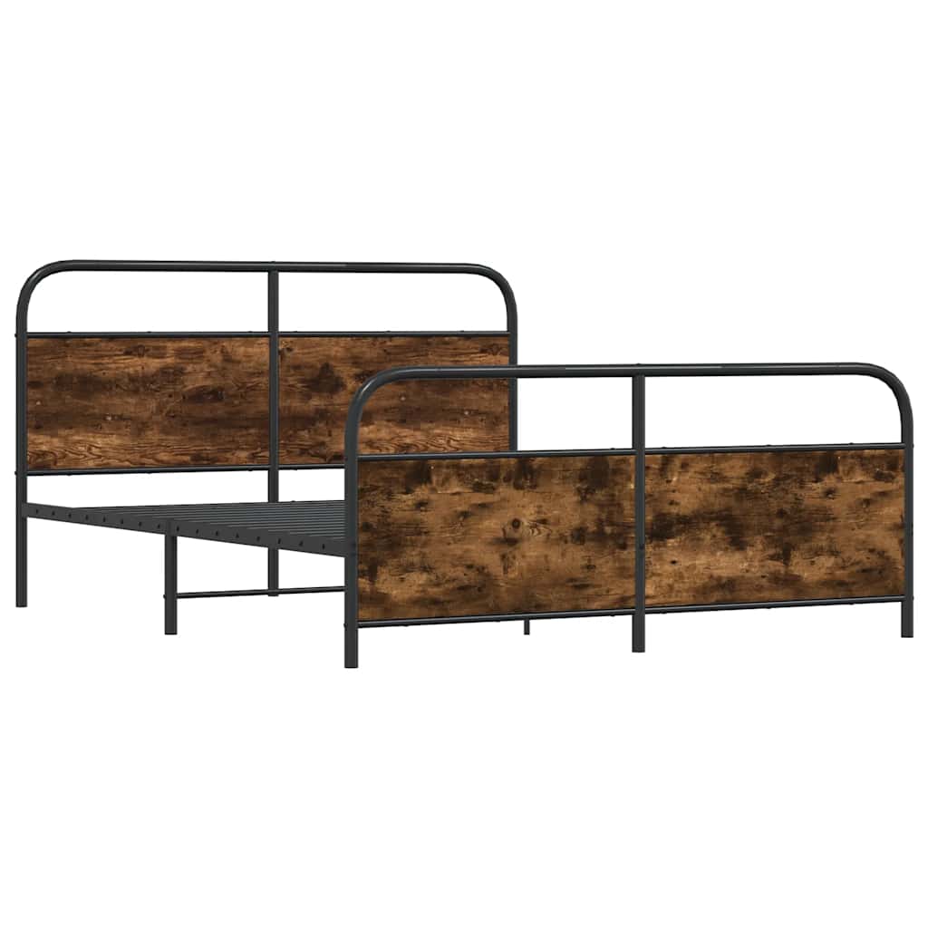 Metal Bed Frame without Mattress Smoked Oak 150x200 cm King Size