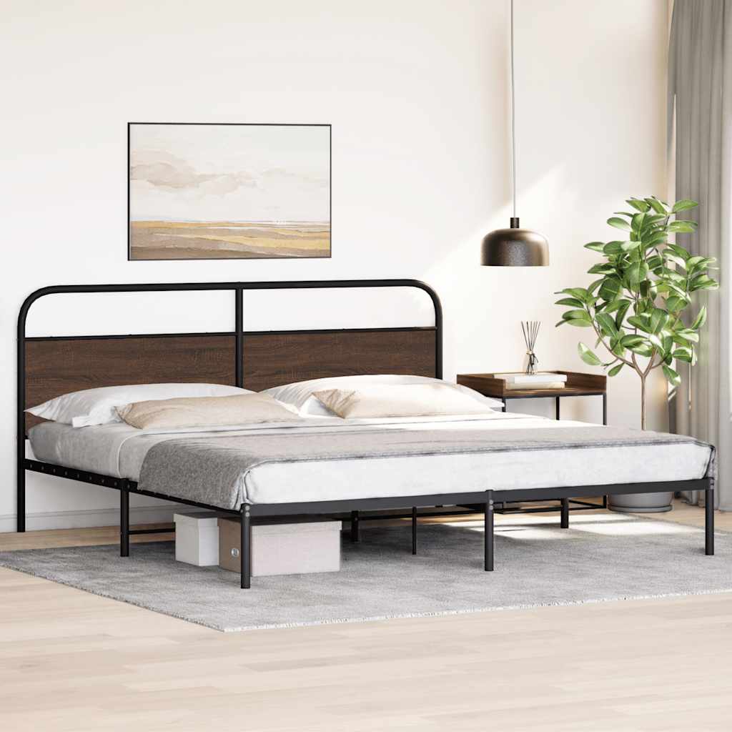 Metal Bed Frame without Mattress Brown Oak 200x200 cm