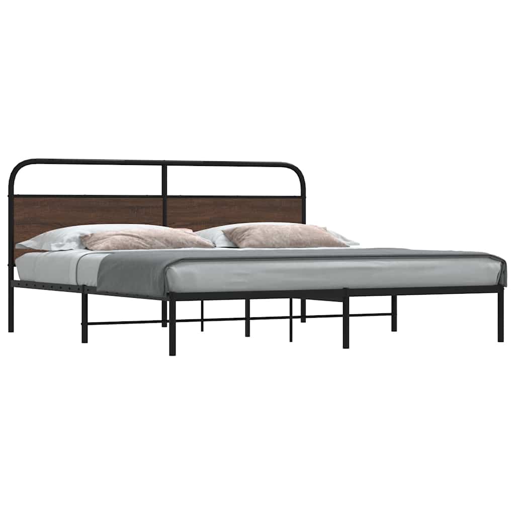Metal Bed Frame without Mattress Brown Oak 200x200 cm